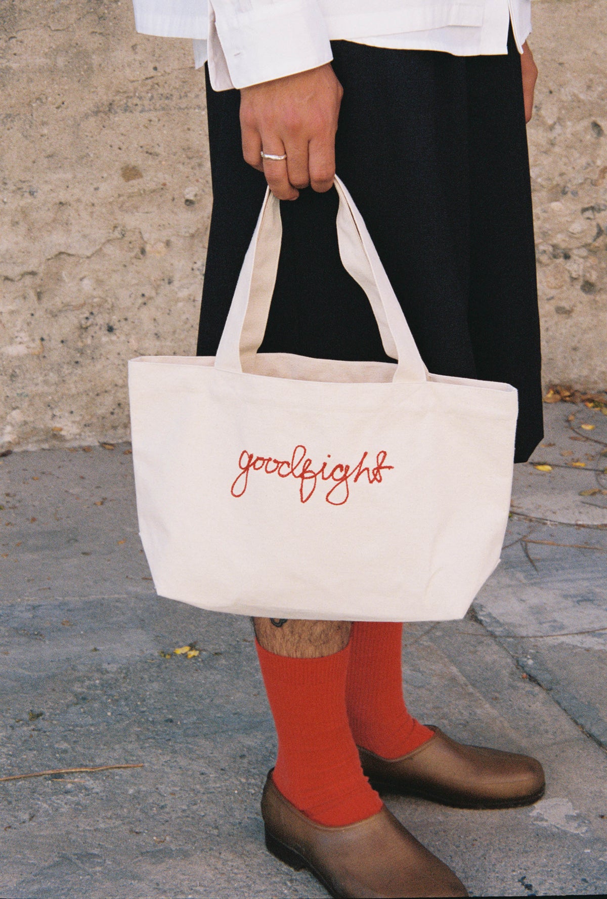 Goodfight Small Good Tote Chain Stitch Script